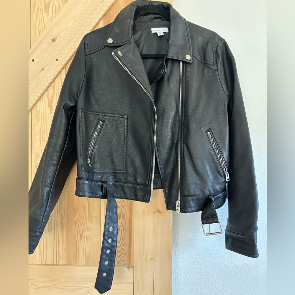 Topshop Faux Leather Biker Jacket